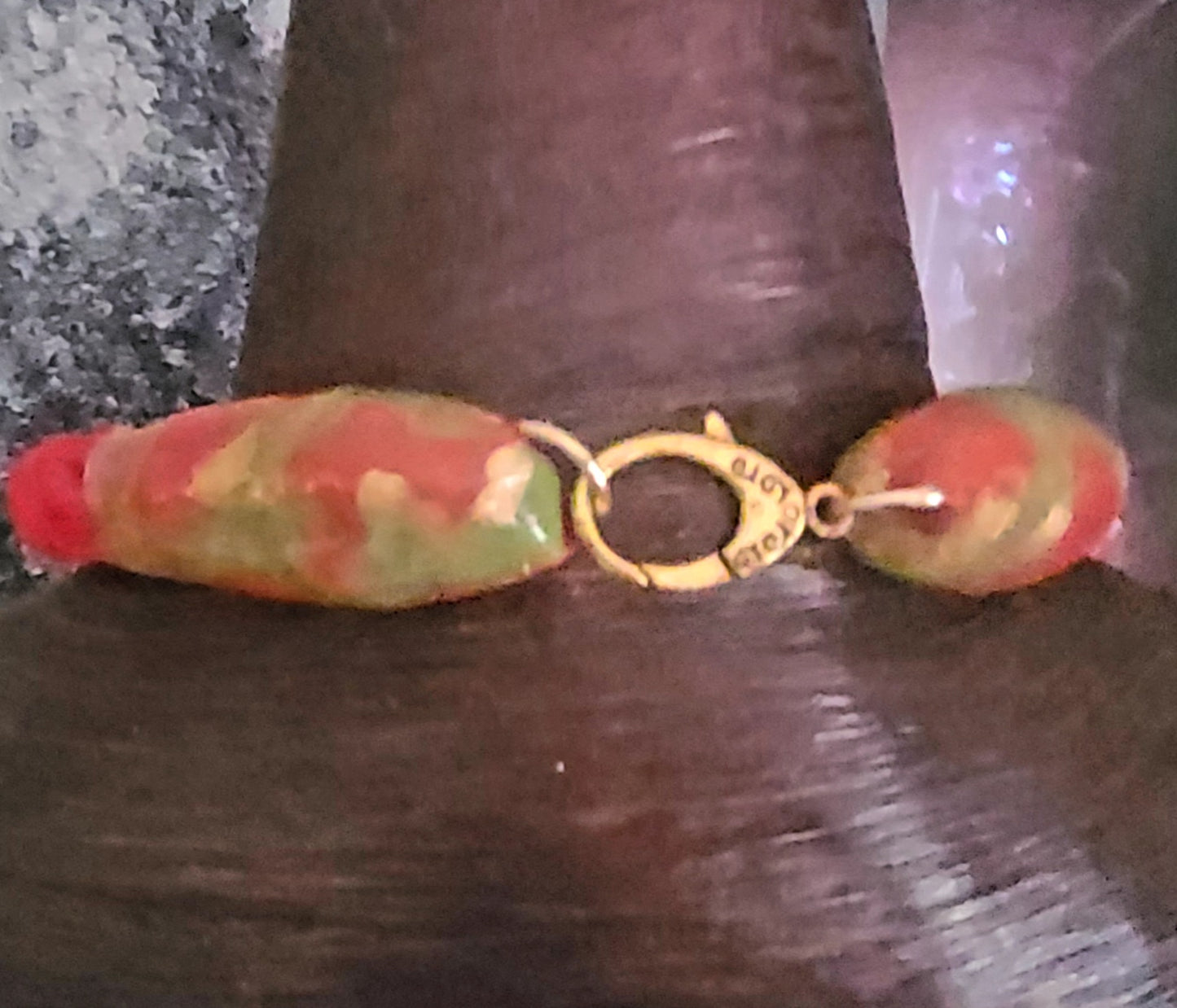 Ocean Jasper Sculpted Obelisk Pendant With Red Rope