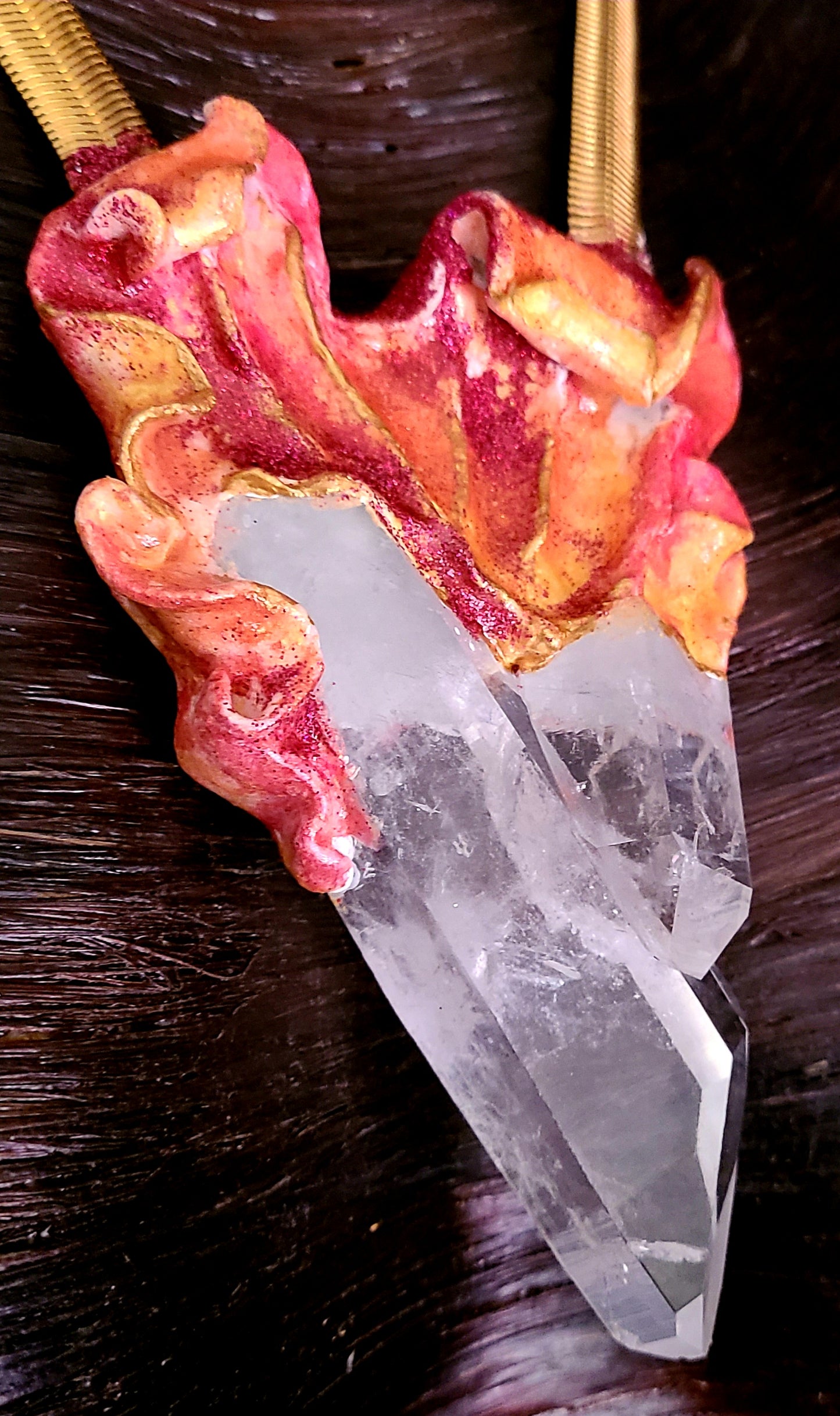 Luxury Rough Arkansas Quartz Point Sculpted Gemstone Pendant With Vint