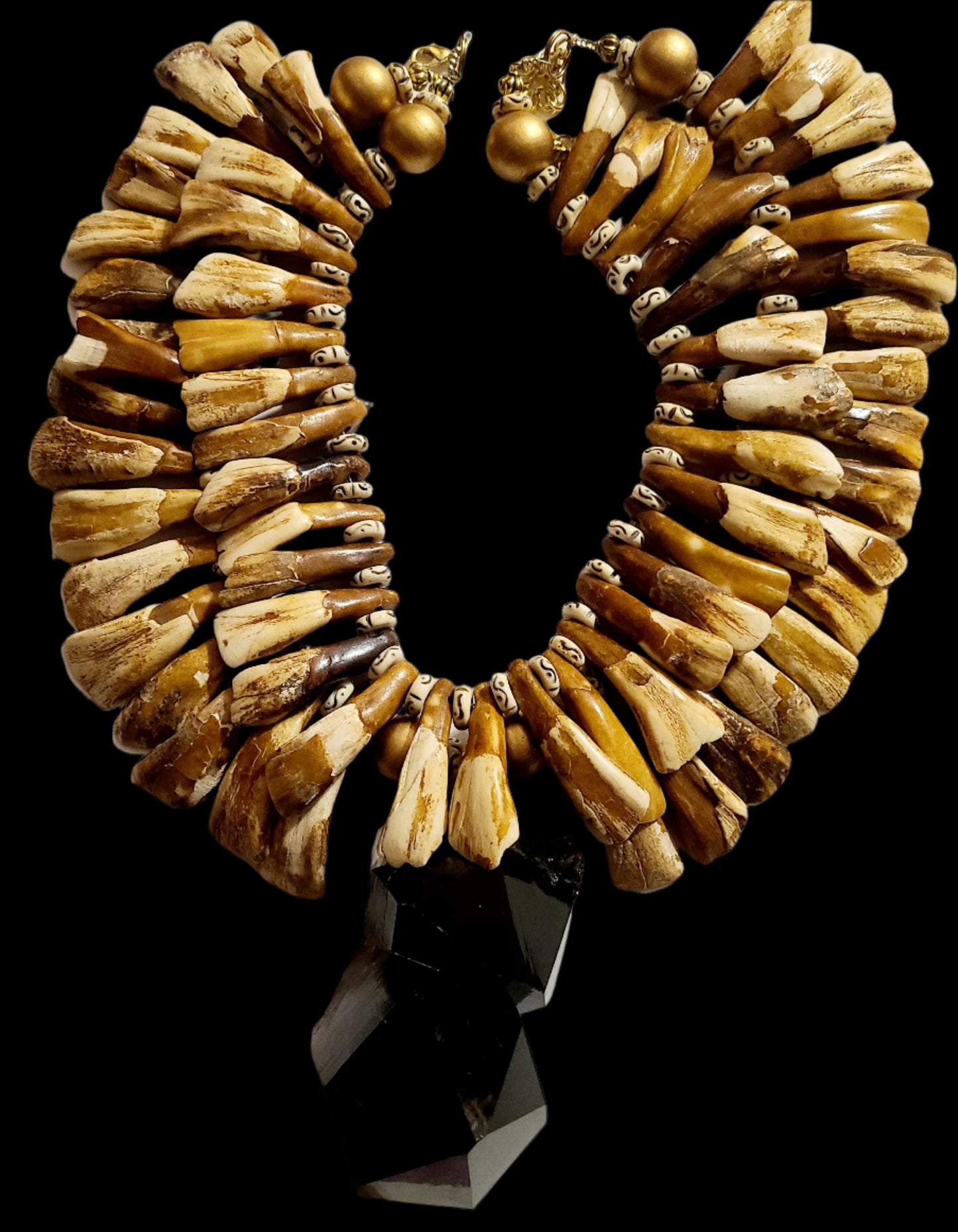 Smoky Quartz & Buffalo Incisor Tooth Luxe Statement Necklace - Exotic