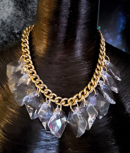 Swarovski Faceted Crystal Dangle Statement Luxury Necklace, Neck Candy