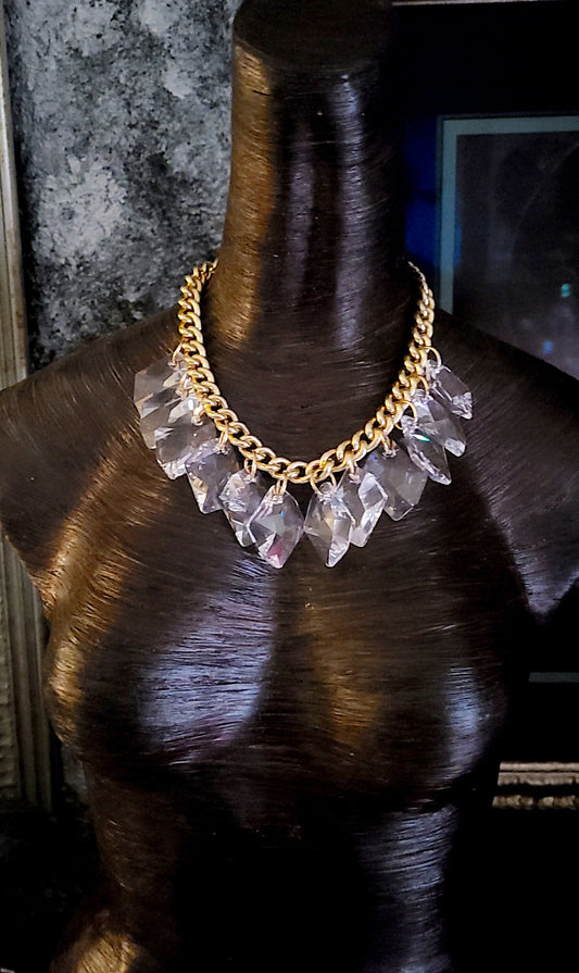 Swarovski Faceted Crystal Dangle Statement Luxury Necklace, Neck Candy