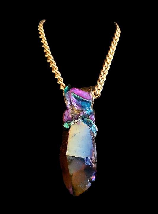 Titanium Quartz Sculpted Amulet - Metaphysical Rainbows
