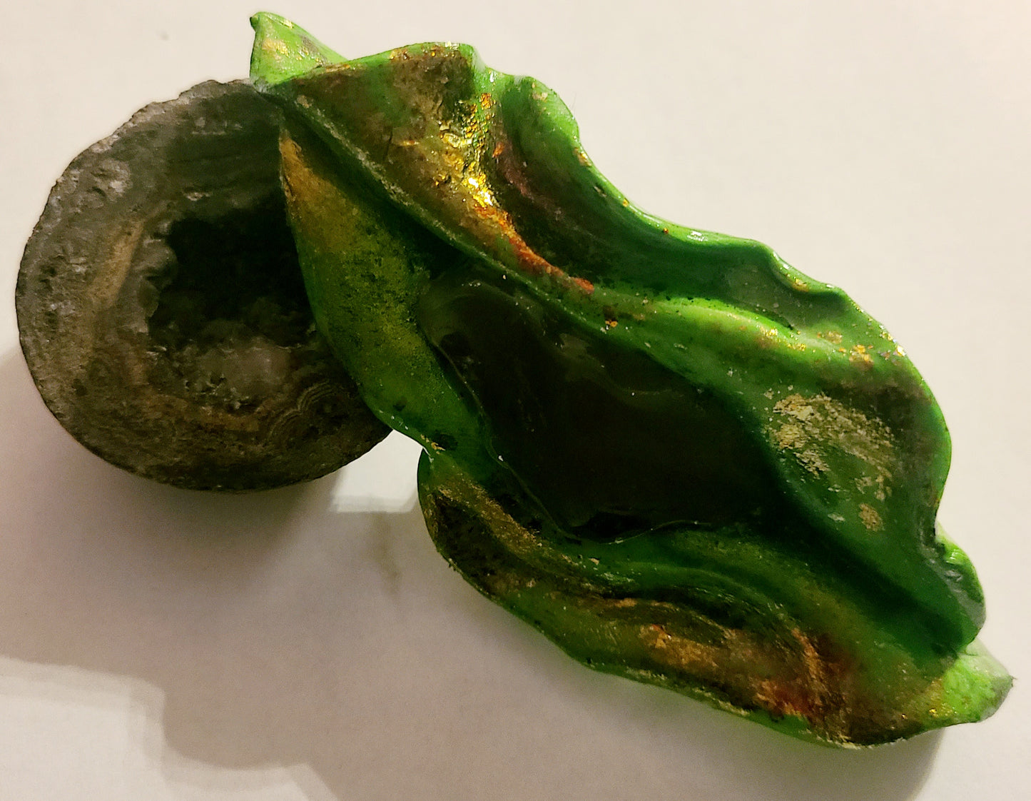 Sensuous Abstract Sculpted Hand Ring with Smoky Quartz, Green & Gol