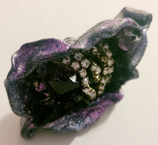 Gemmy Sculpted Amethyst & Rhinestone Adjustable Statement Ring