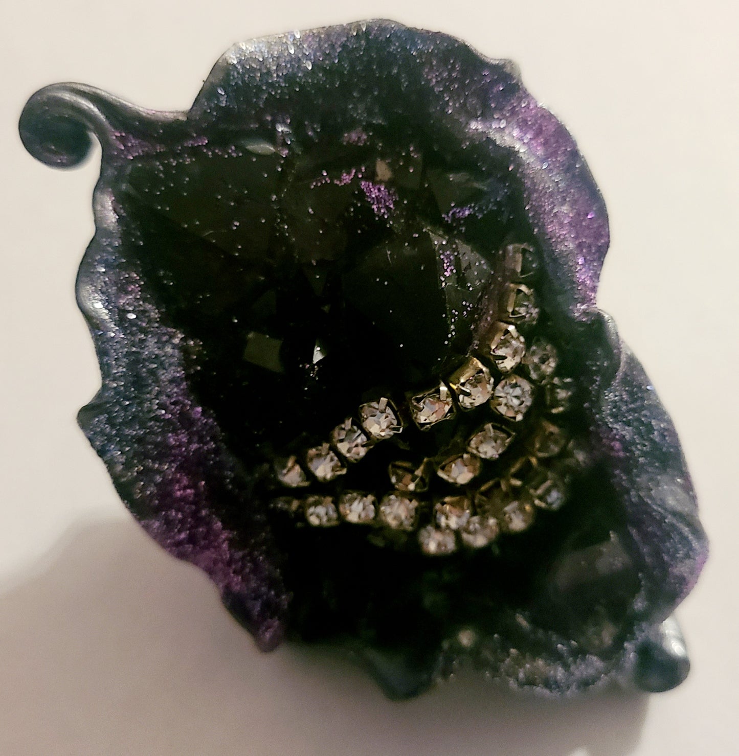 Gemmy Sculpted Amethyst & Rhinestone Adjustable Statement Ring