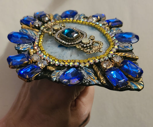 Oversized Crystal Art Deco Style Sculpted Adjustable Hand Ring