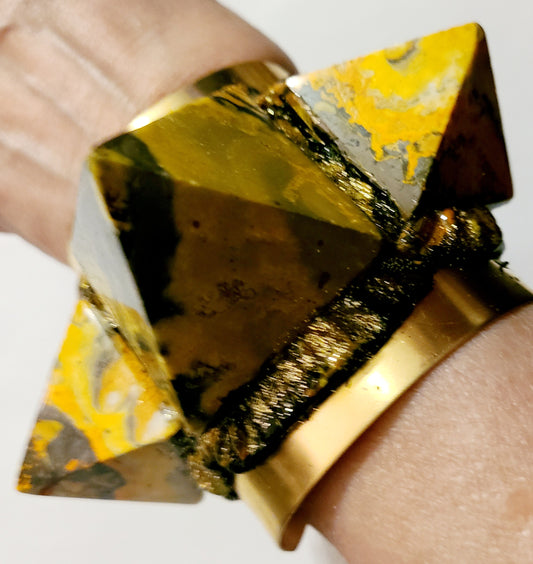Rare Bumblebee Jasper Pyramid Sculpted Statement Cuff - Wrist Candy