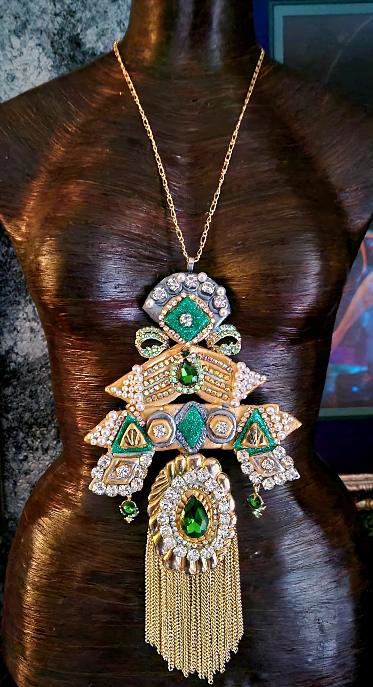 Heavy Crystal Art Deco Sculpted Chest Piece - Contemporary Flappers