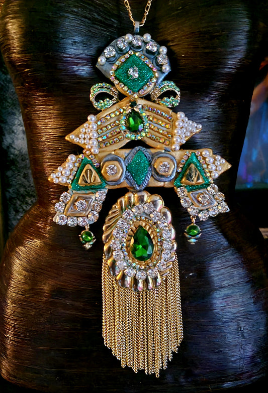 Heavy Crystal Art Deco Sculpted Chest Piece - Contemporary Flappers