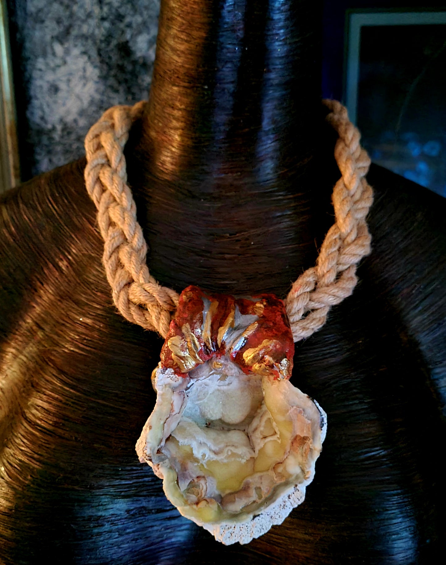 Rustic Sculpted Geode Unisex Statement Gemstone Pendant With Braided H