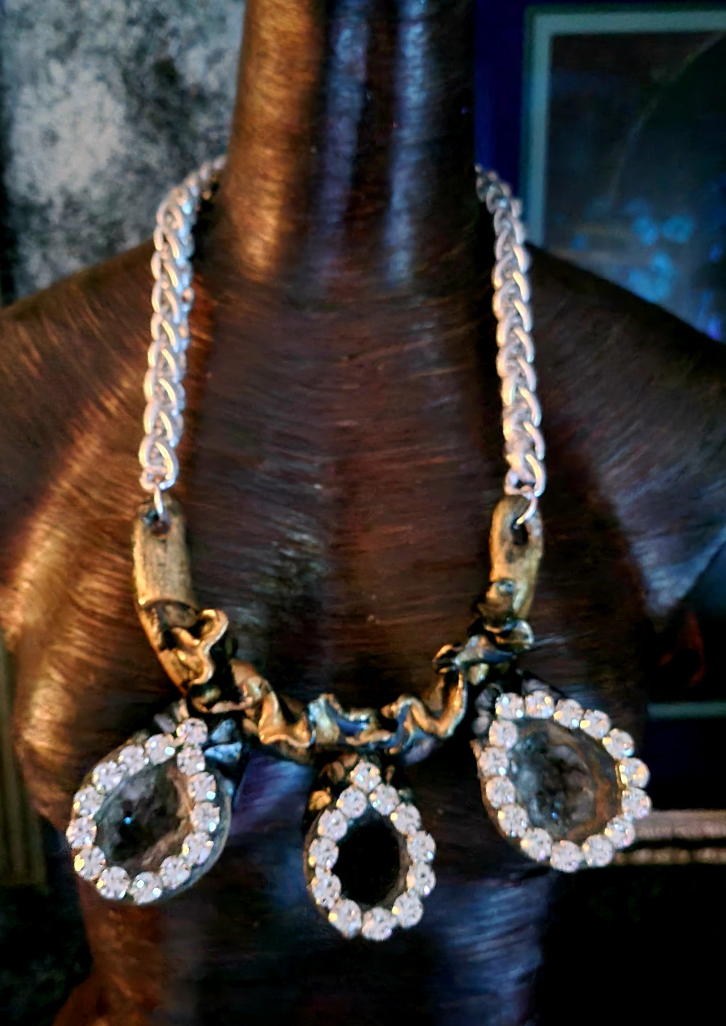 Sculpted Geode & Rhinestone Statement Chest Piece - Unisex Avant-Garde