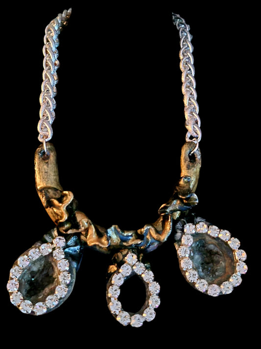 Sculpted Geode & Rhinestone Statement Chest Piece - Unisex Avant-Garde