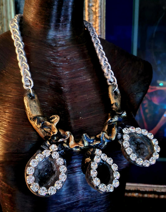 Sculpted Geode & Rhinestone Statement Chest Piece - Unisex Avant-Garde