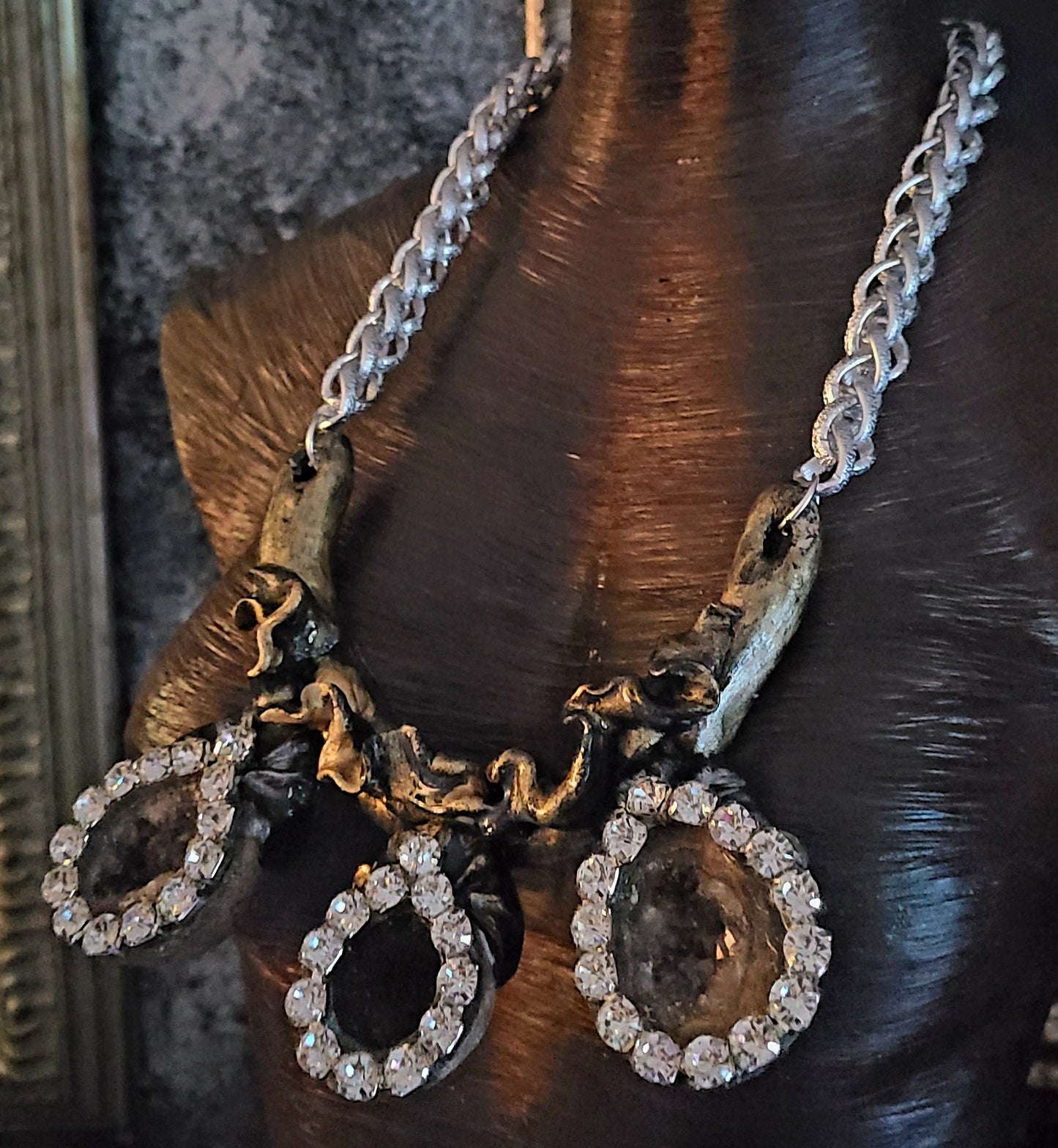 Sculpted Geode & Rhinestone Statement Chest Piece - Unisex Avant-Garde