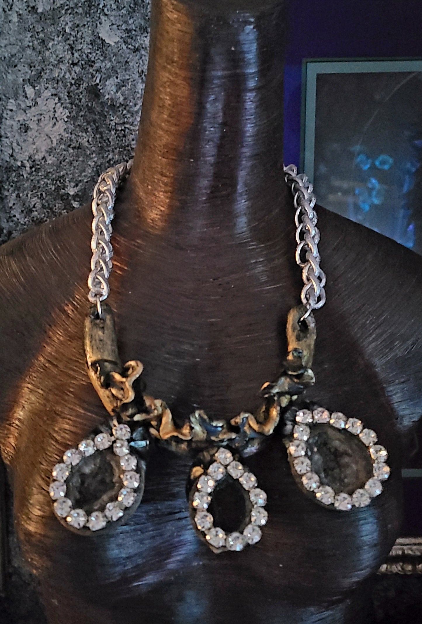 Sculpted Geode & Rhinestone Statement Chest Piece - Unisex Avant-Garde