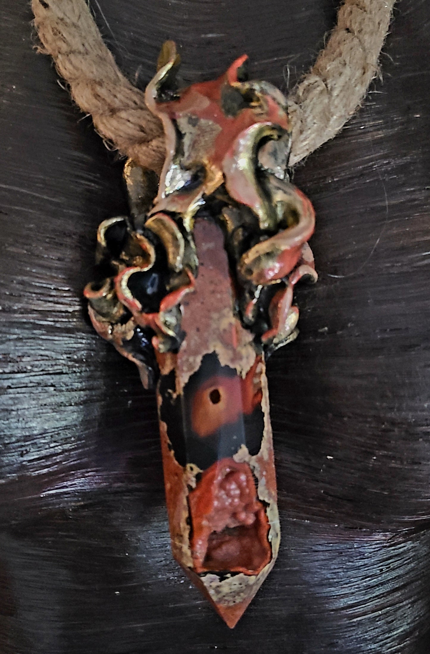 Earthy Druzy Sculpted Tower Gemstone Pendant With Hemp Rope - Unisex