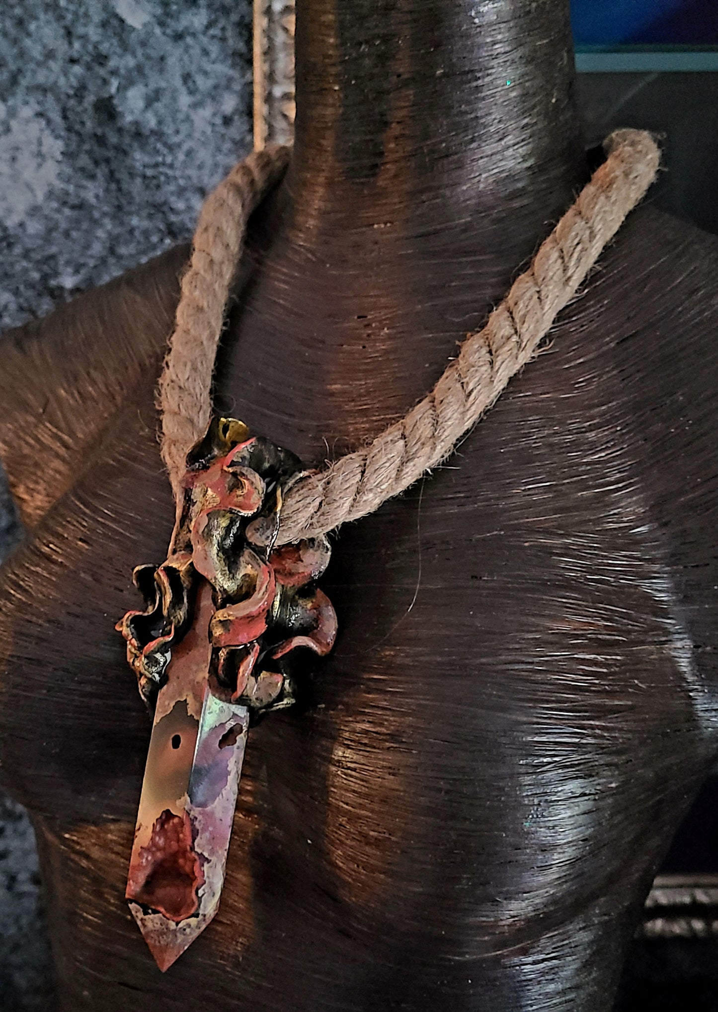Earthy Druzy Sculpted Tower Gemstone Pendant With Hemp Rope - Unisex