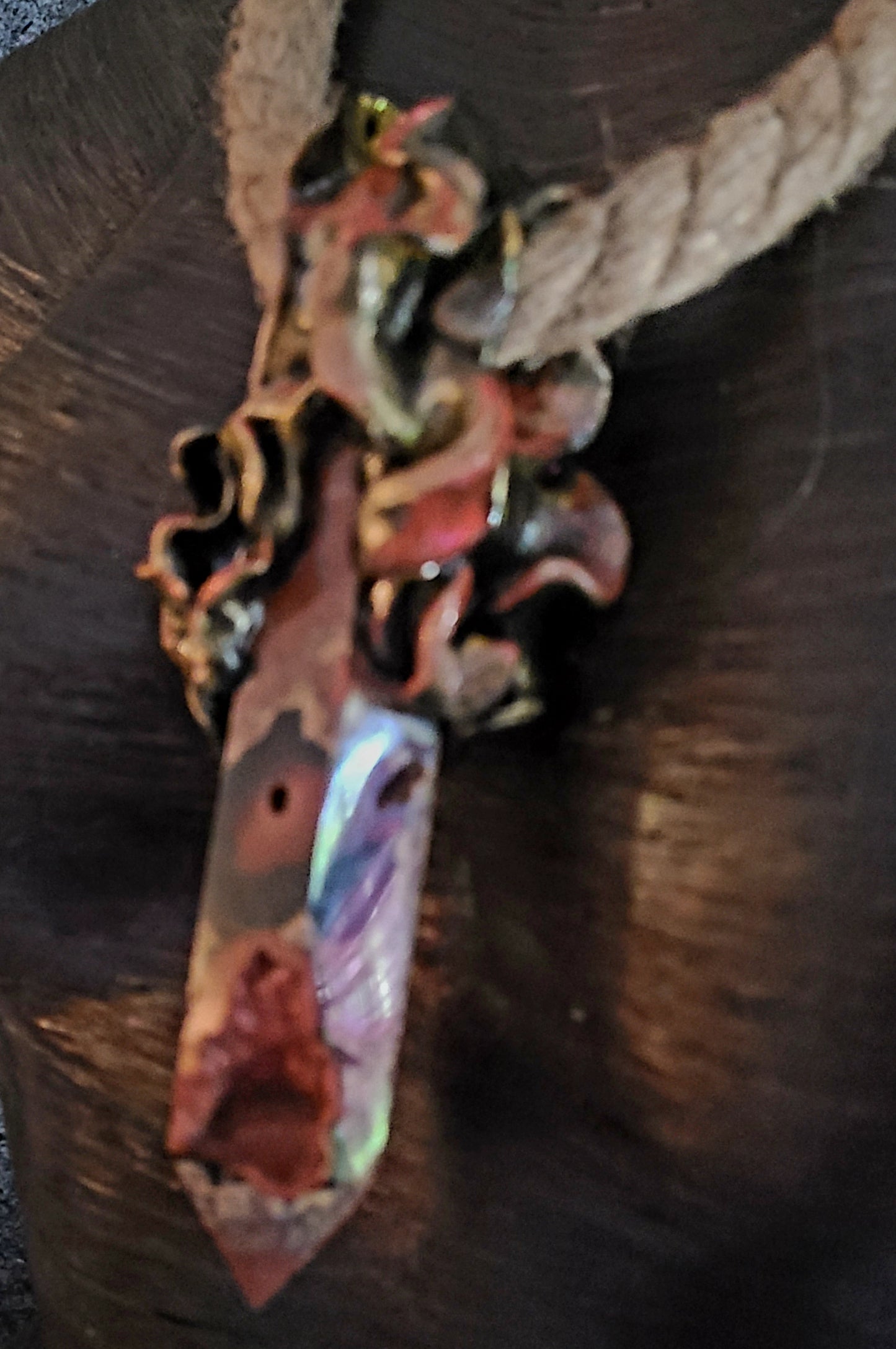 Earthy Druzy Sculpted Tower Gemstone Pendant With Hemp Rope - Unisex
