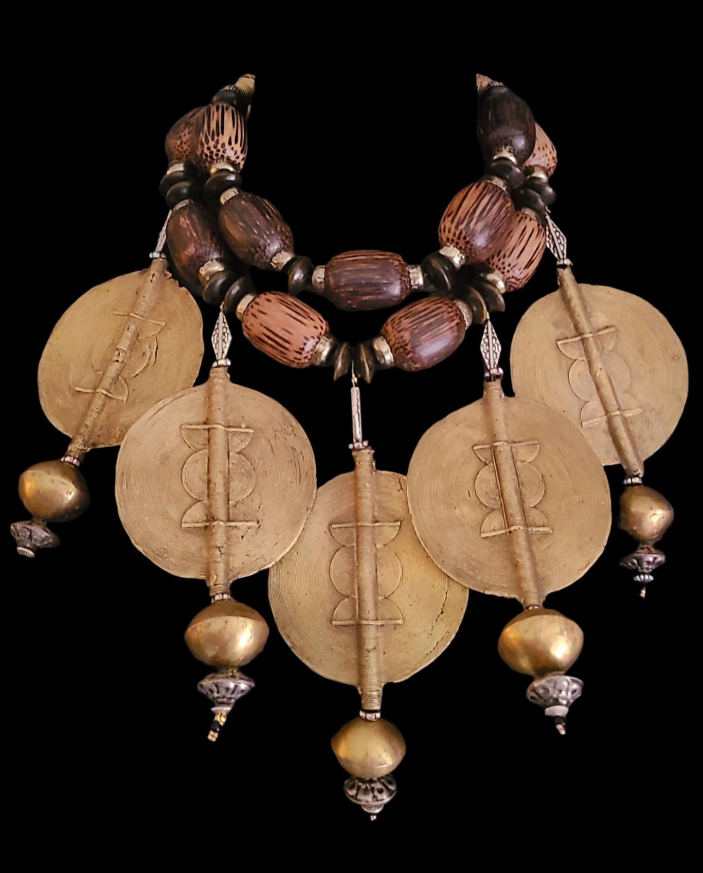 African Baule Brass Sun Disk Statement Luxury Necklace - Exquisite Drama