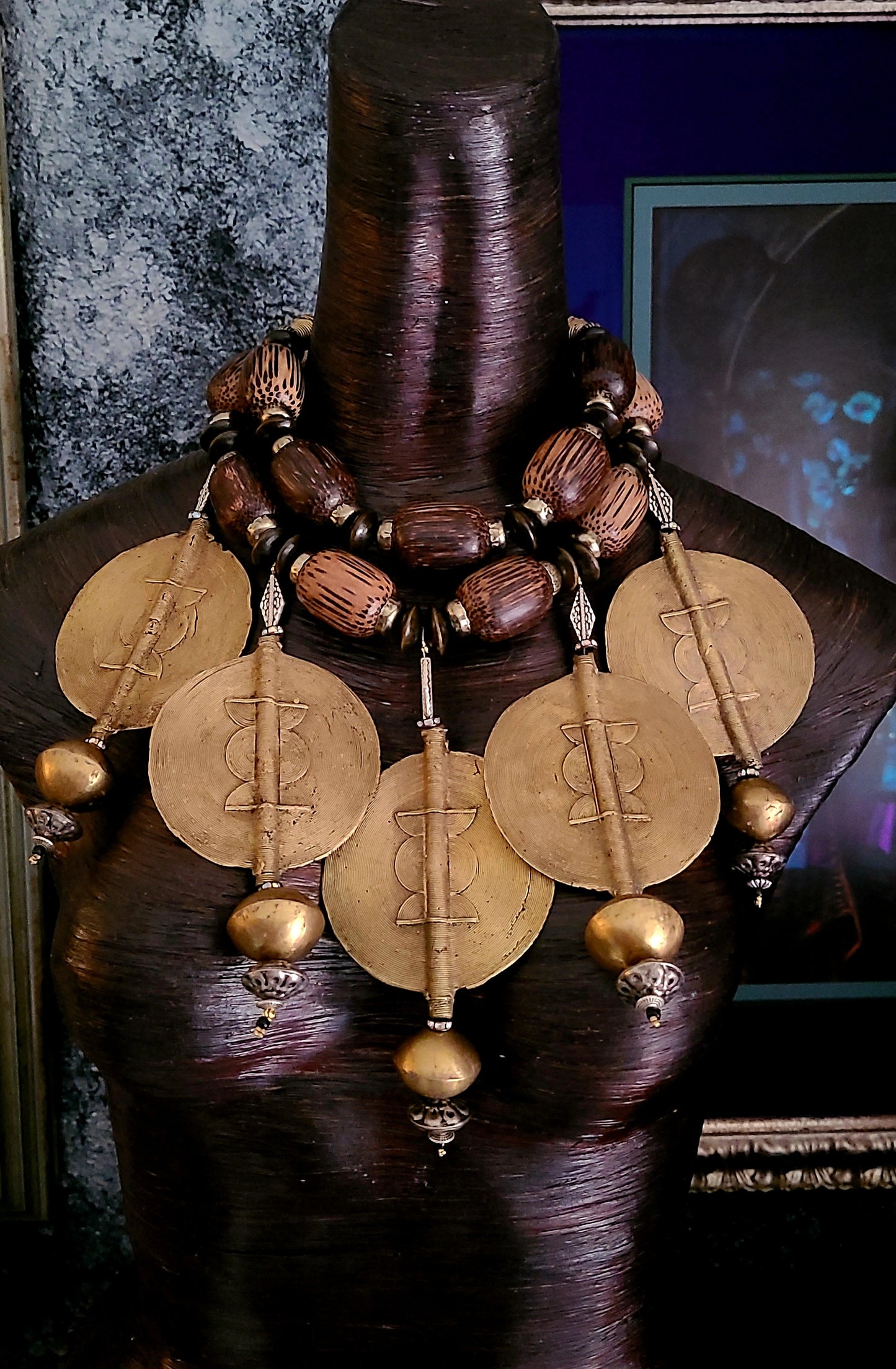 African Baule Brass Sun Disk Statement Luxury Necklace - Exquisite Drama