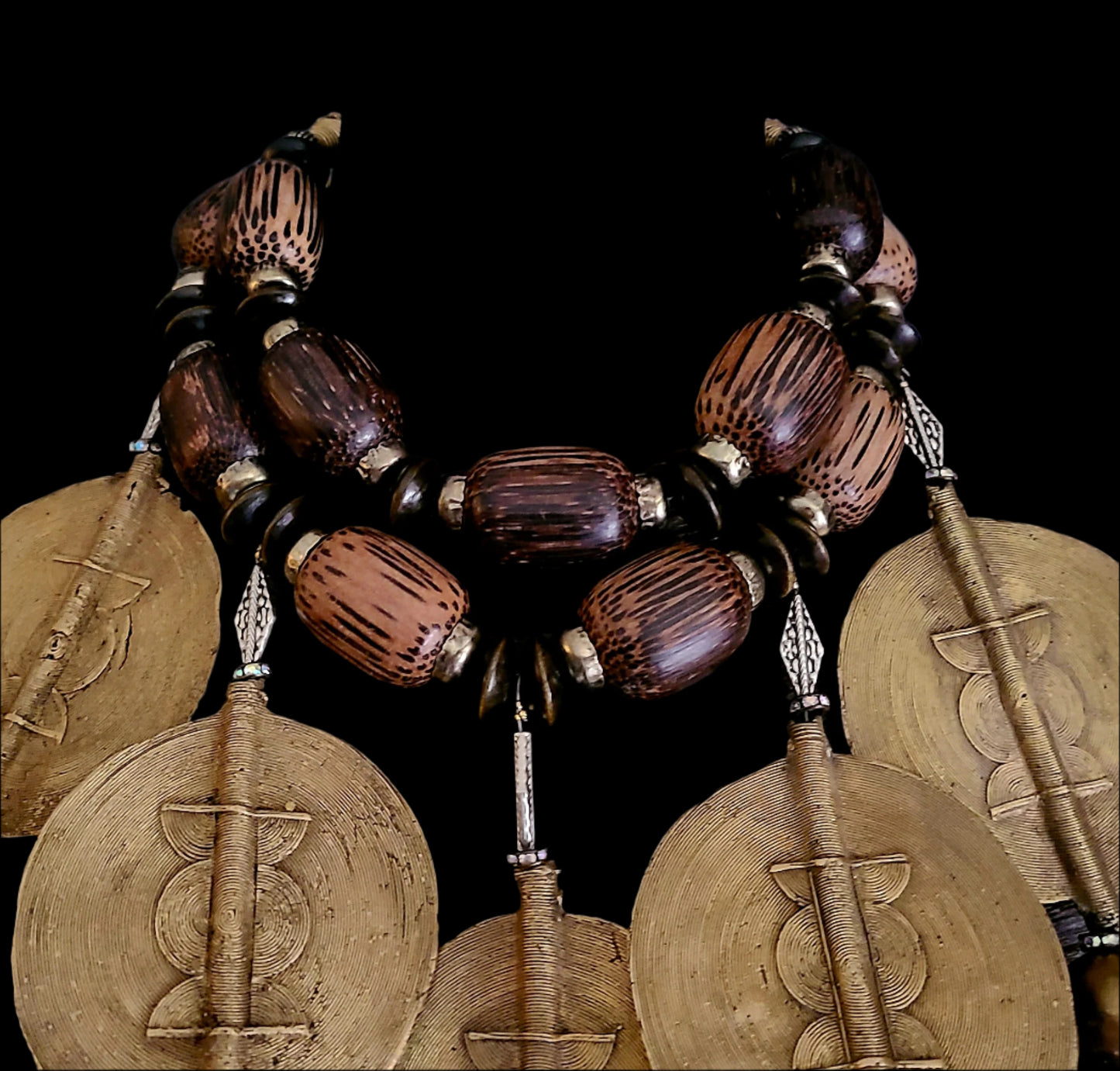 African Baule Brass Sun Disk Statement Luxury Necklace - Exquisite Drama