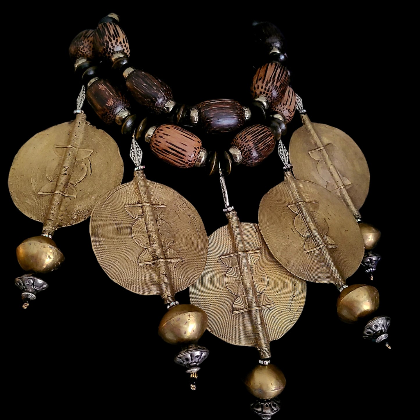 African Baule Brass Sun Disk Statement Luxury Necklace - Exquisite Drama