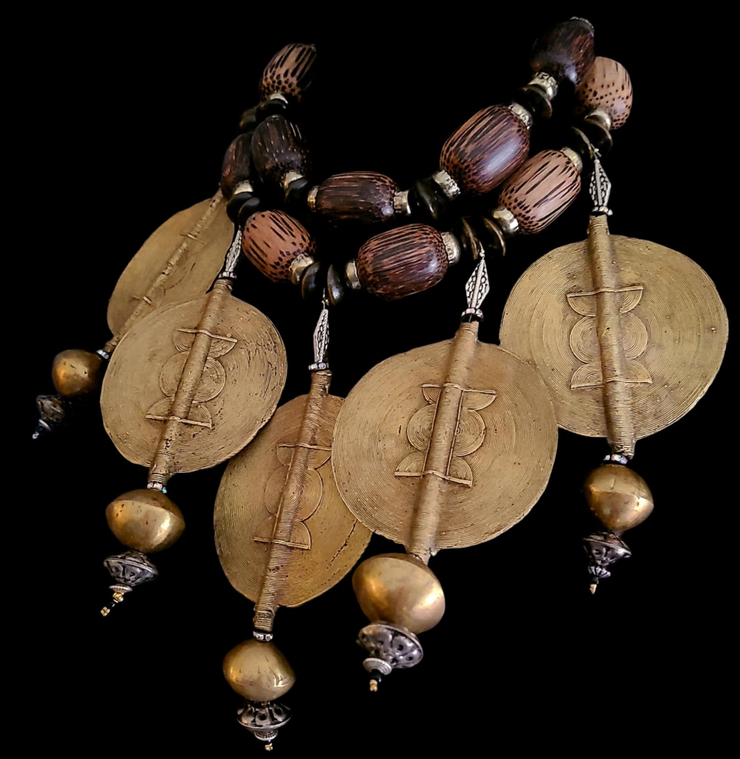 African Baule Brass Sun Disk Statement Luxury Necklace - Exquisite Drama