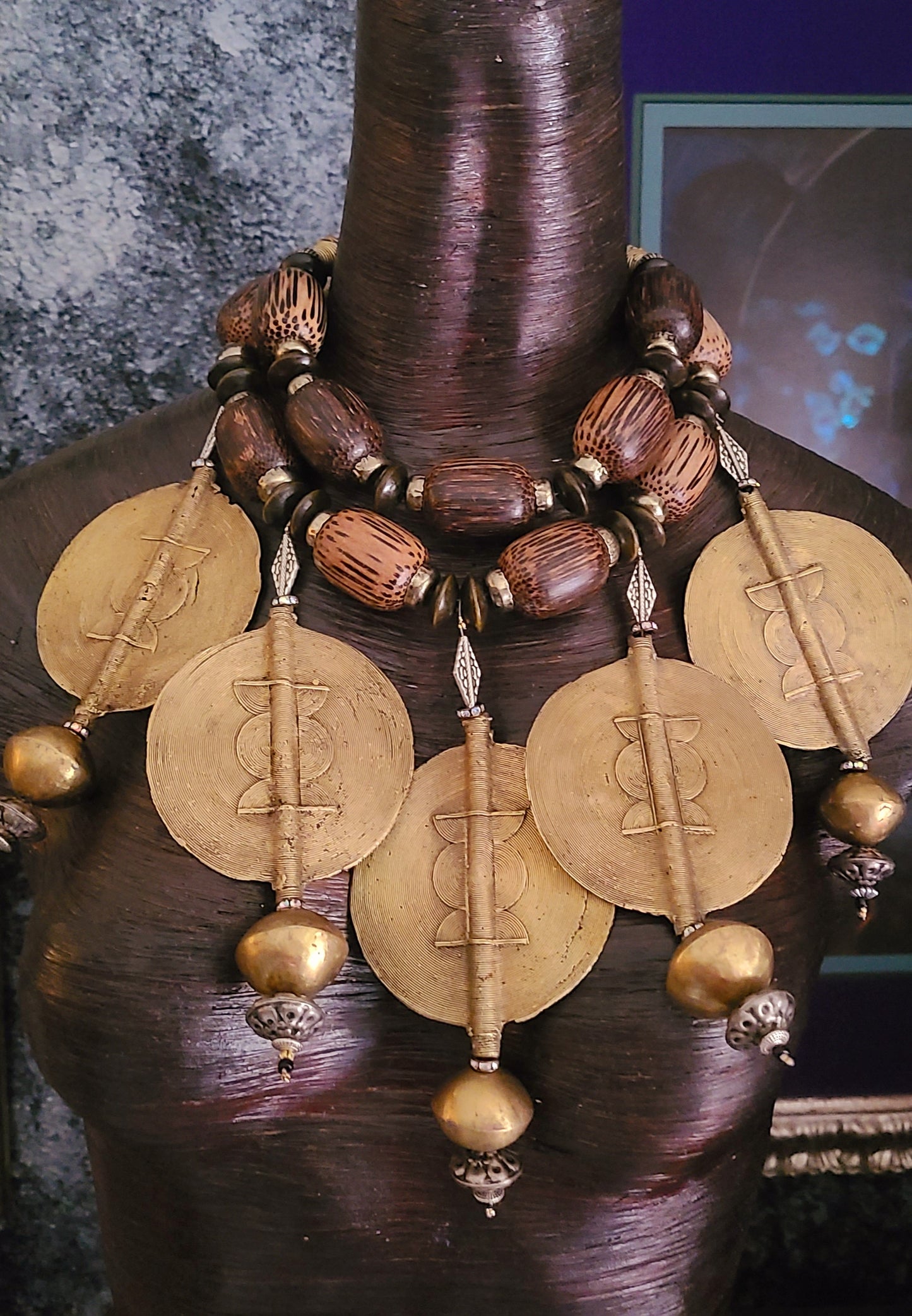 African Baule Brass Sun Disk Statement Luxury Necklace - Exquisite Drama