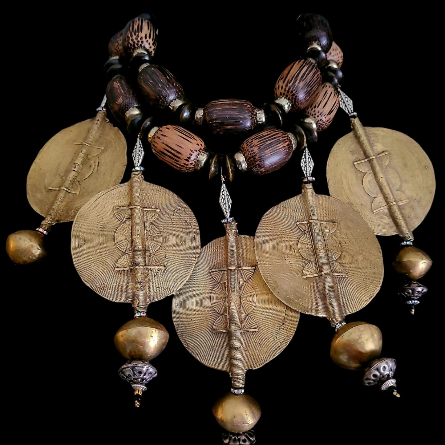 African Baule Brass Sun Disk Statement Luxury Necklace - Exquisite Drama