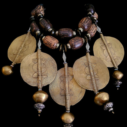 African Baule Brass Sun Disk Necklace - Exquisite Jewelry