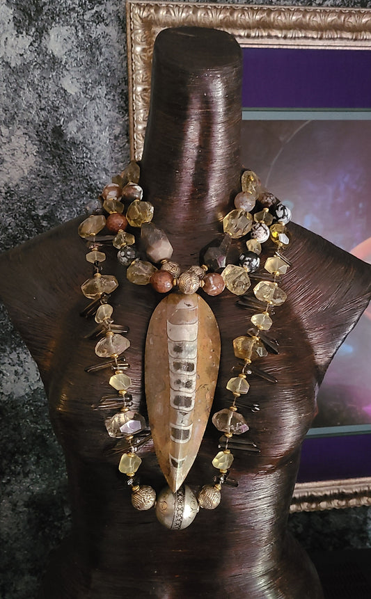 Orthoceras Fossil Pendant - Multi-Strand Gemstone Necklace