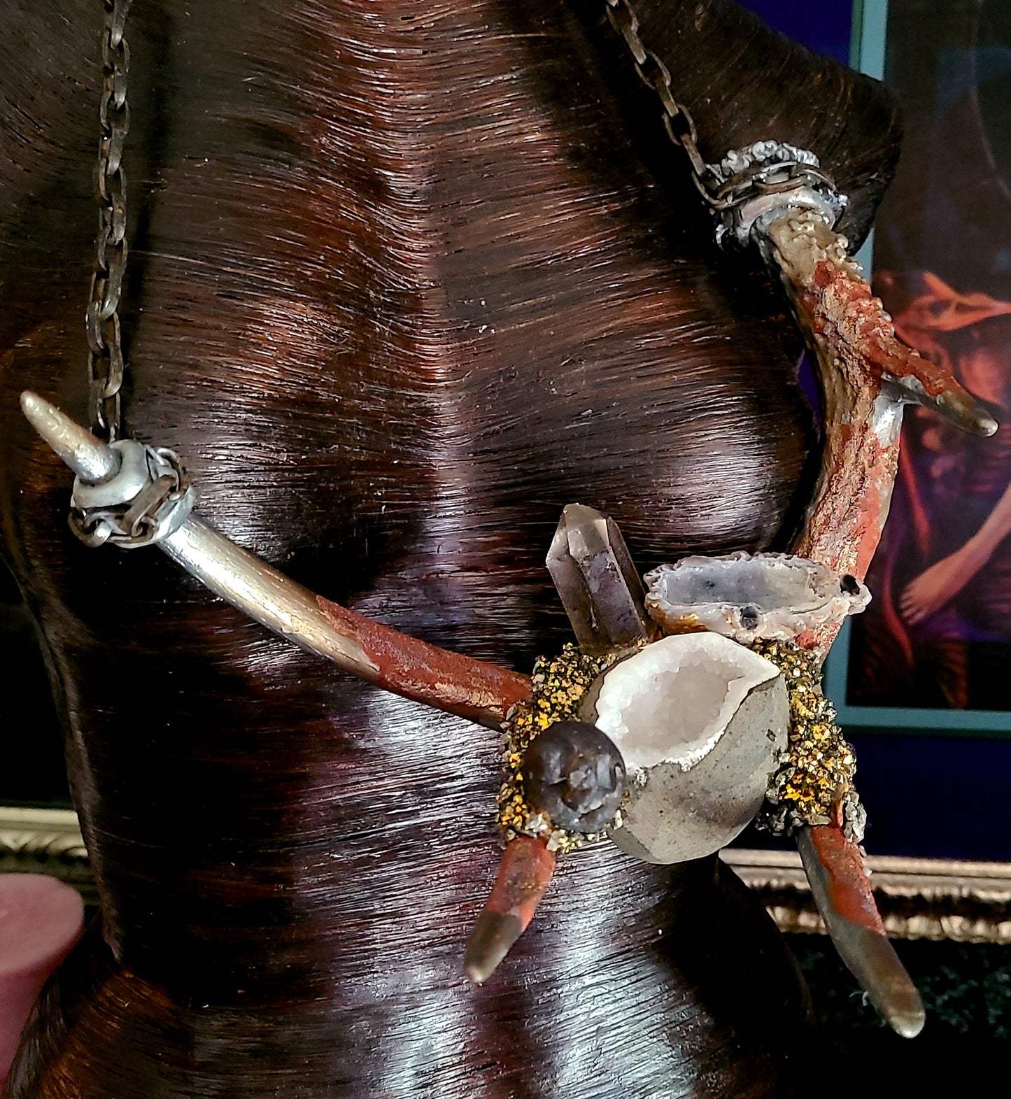 Luxury Necklace Bib Avant Garde Sculpted Antler Gemstone, Jewelry Ecce