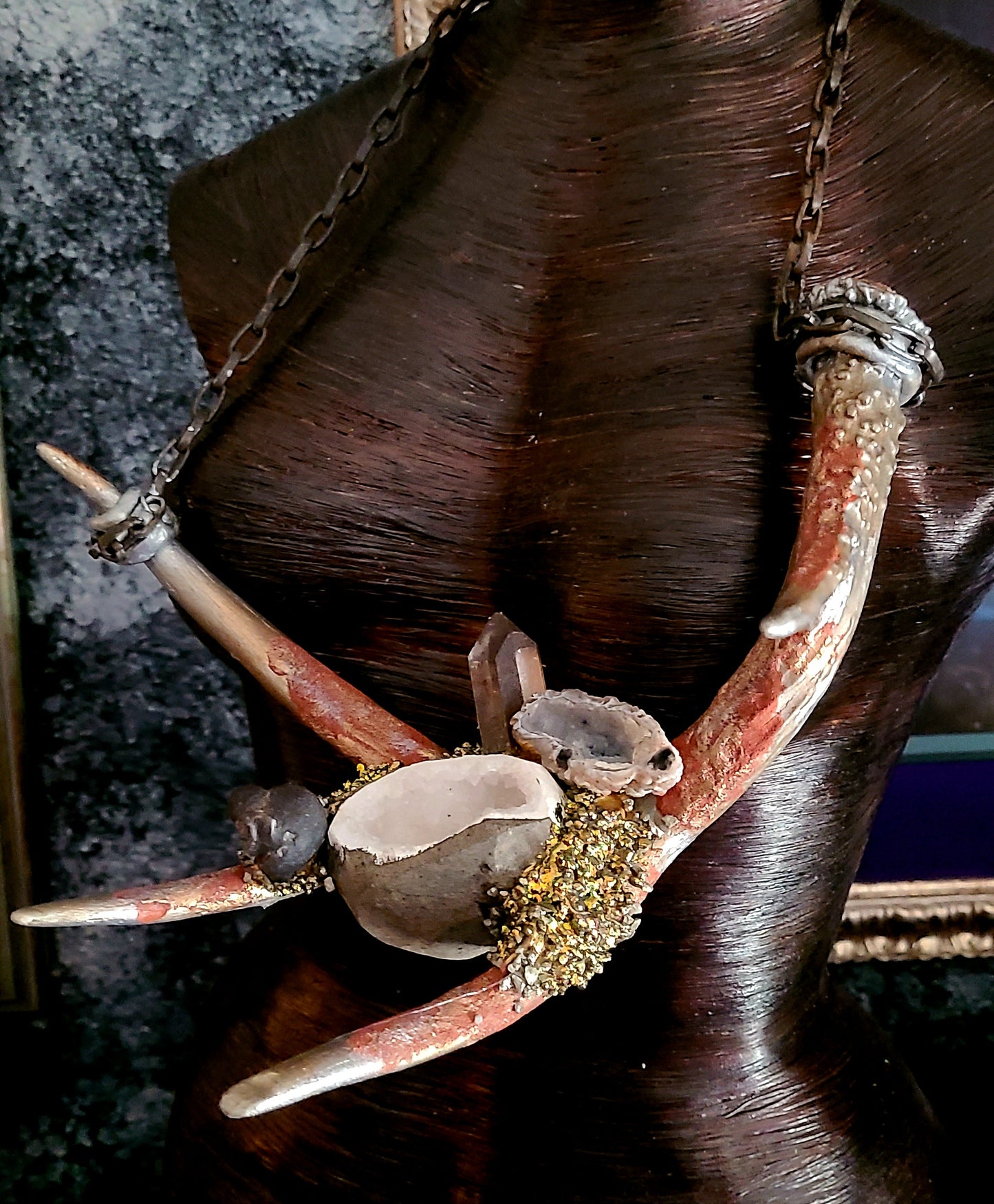 Luxury Necklace Bib Avant Garde Sculpted Antler Gemstone, Jewelry Ecce