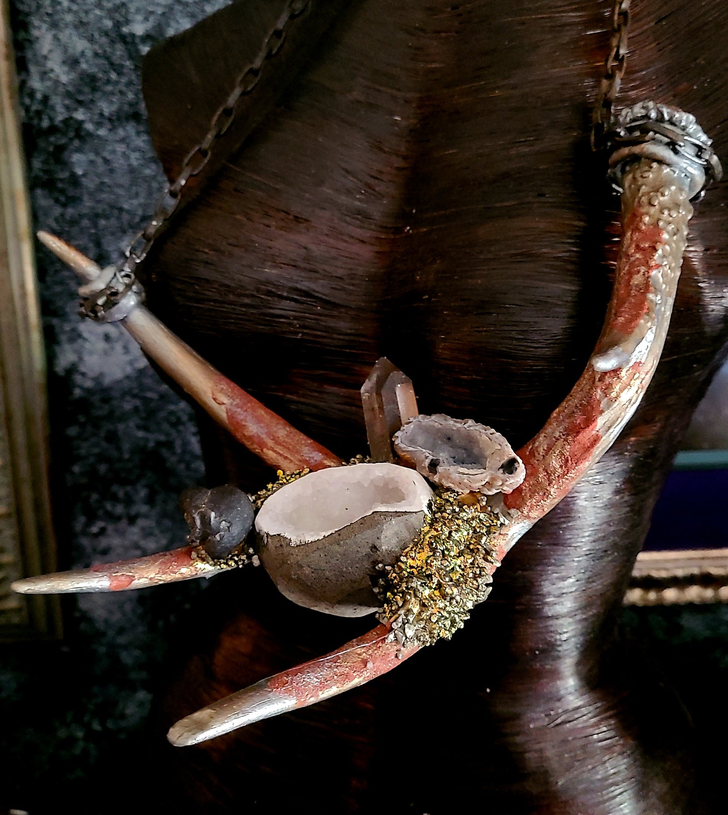 Luxury Necklace Bib Avant Garde Sculpted Antler Gemstone, Jewelry Ecce