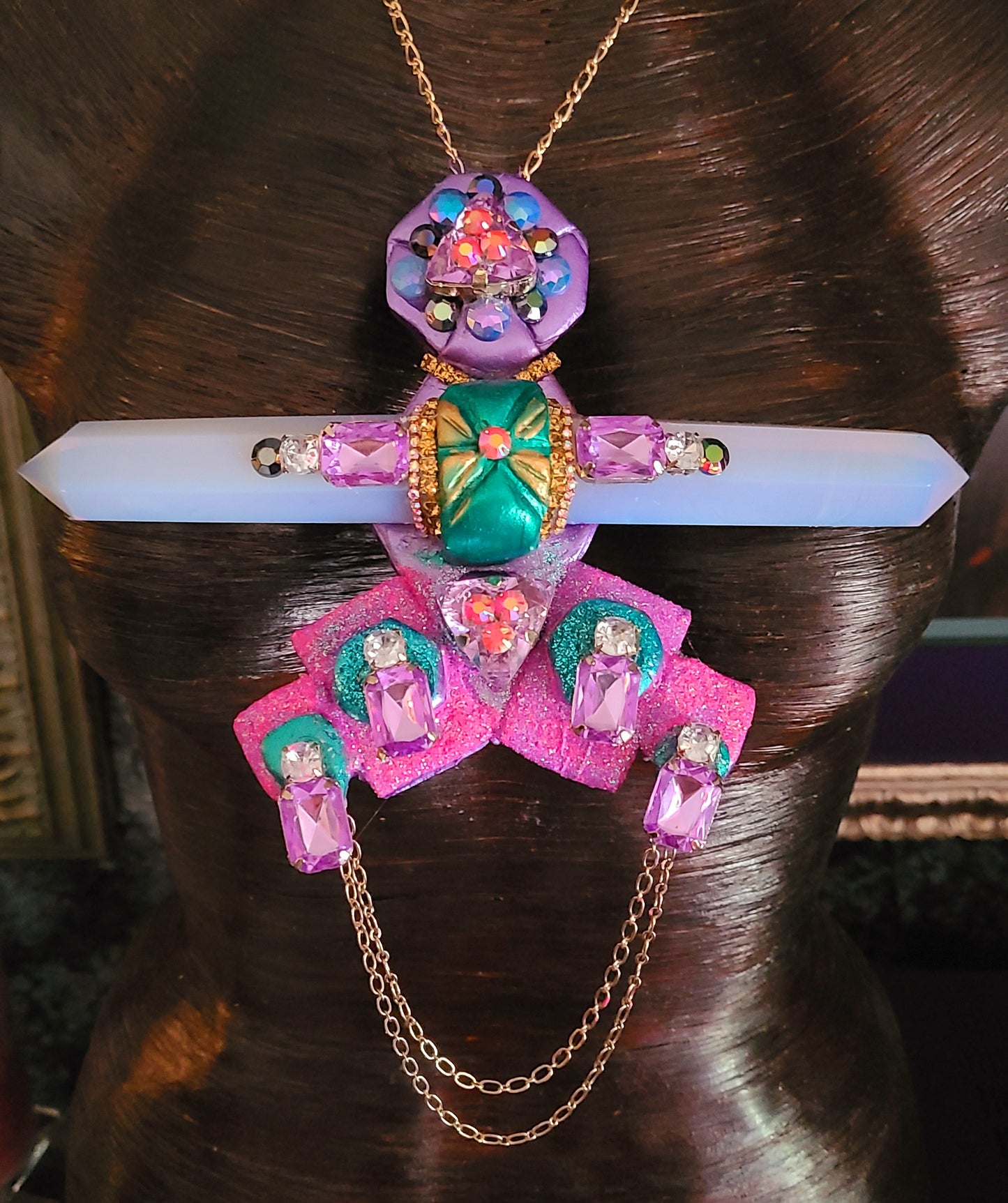 Sculpted Opalescent Quartz Art Deco Statement Pendant - Sexy Jewelry