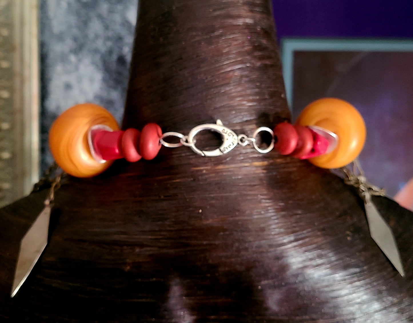 Oversized Honey Resin Tribal Statement Necklace & Kuchi Turkman Dangles