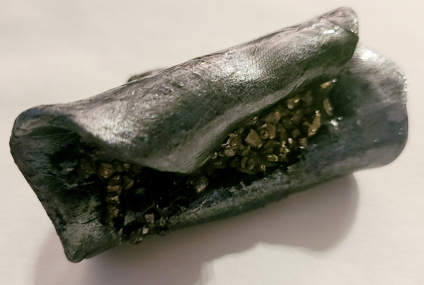 Pyrite Chip Hand Sculpted Metallic Gunmetal Statement Ring - Size 7