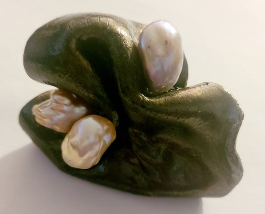Hand Sculpted Freshwater Pearl Statement Ring Size 8 9, Bronze Meta