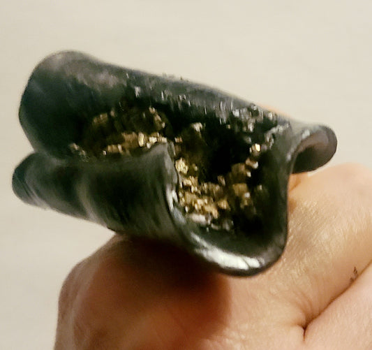 Hand Sculpted Metallic Gunmetal Statement Ring & Pyrite Chips - Size 7