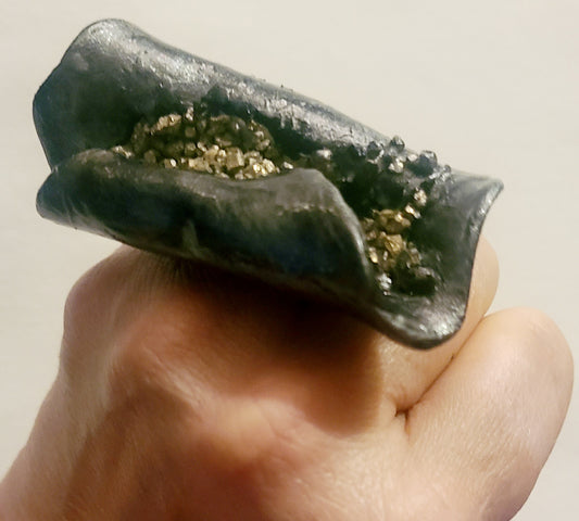 Pyrite Chip Hand Sculpted Metallic Gunmetal Statement Ring - Size 7