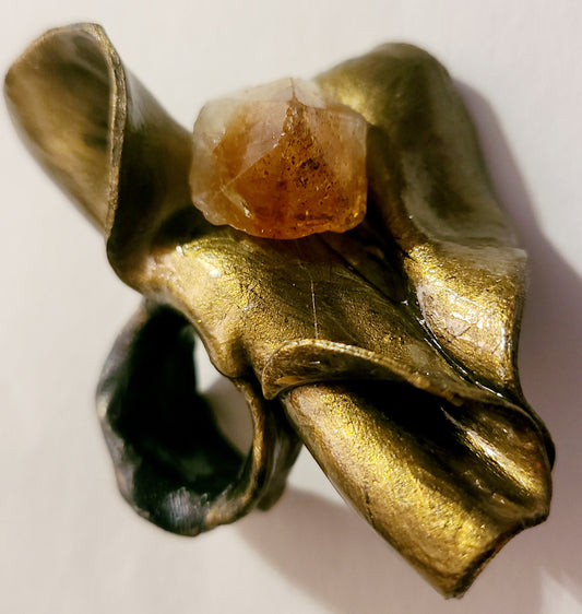 Rough Citrine Crystal & Sensuous Sculpted Bronze Statement Ring