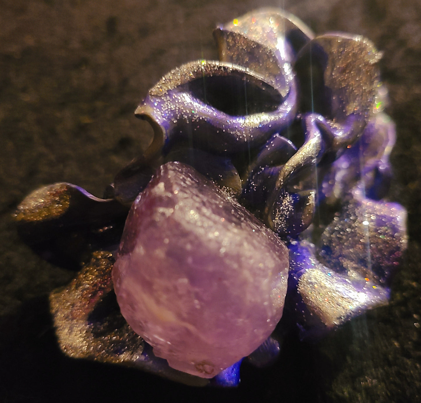 Rough Amethyst Nugget Sculpted Statement Ring - Abstract Flower