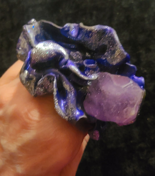 Rough Amethyst Nugget Sculpted Statement Ring - Abstract Flower
