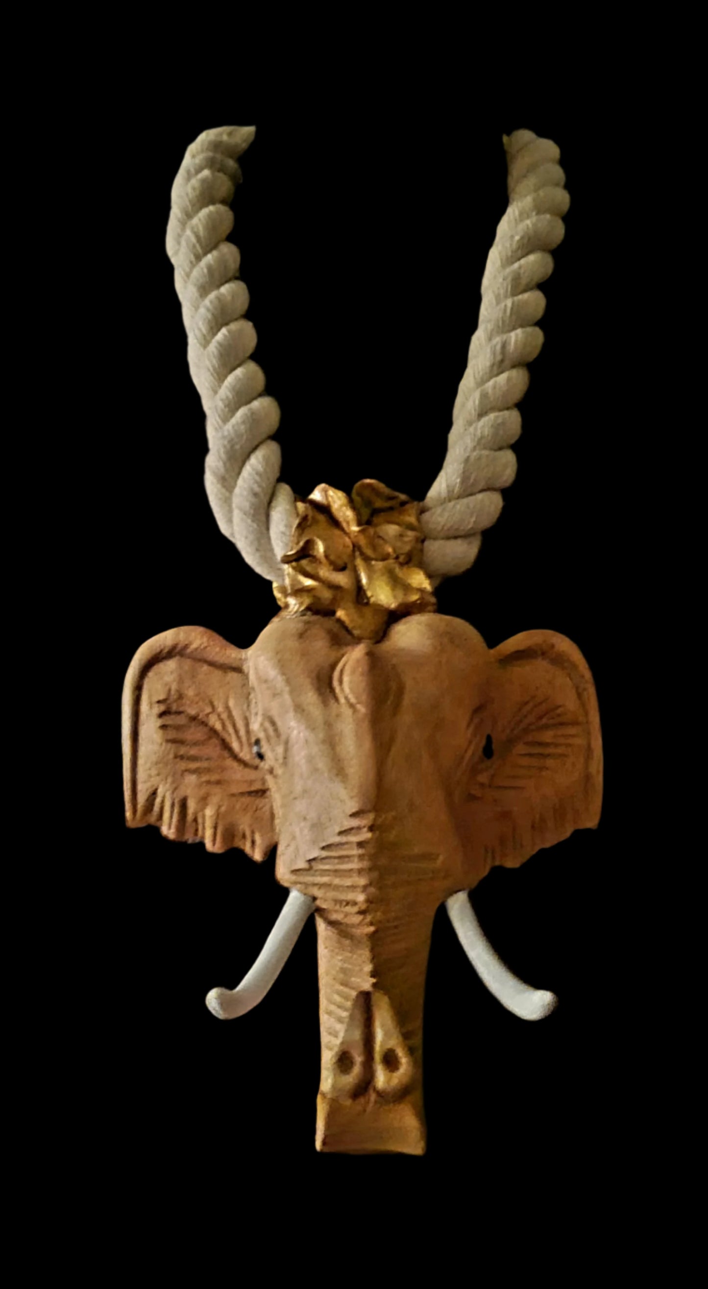 Huge Wood Elephant Head Statement Pendant with Rope (Unisex)