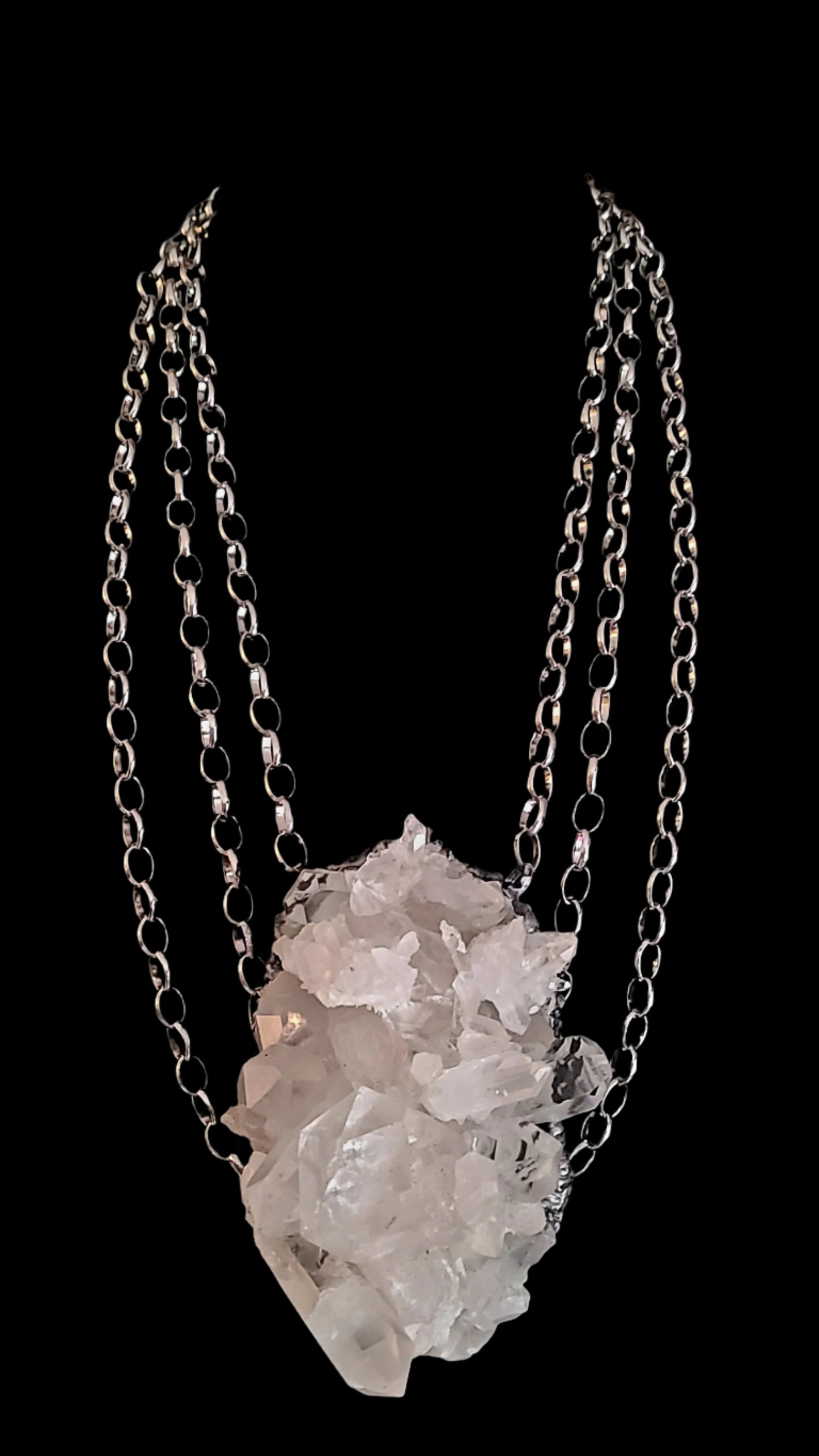Quartz Cluster Pendant With Multiple Chain Statement Necklace - Unisex