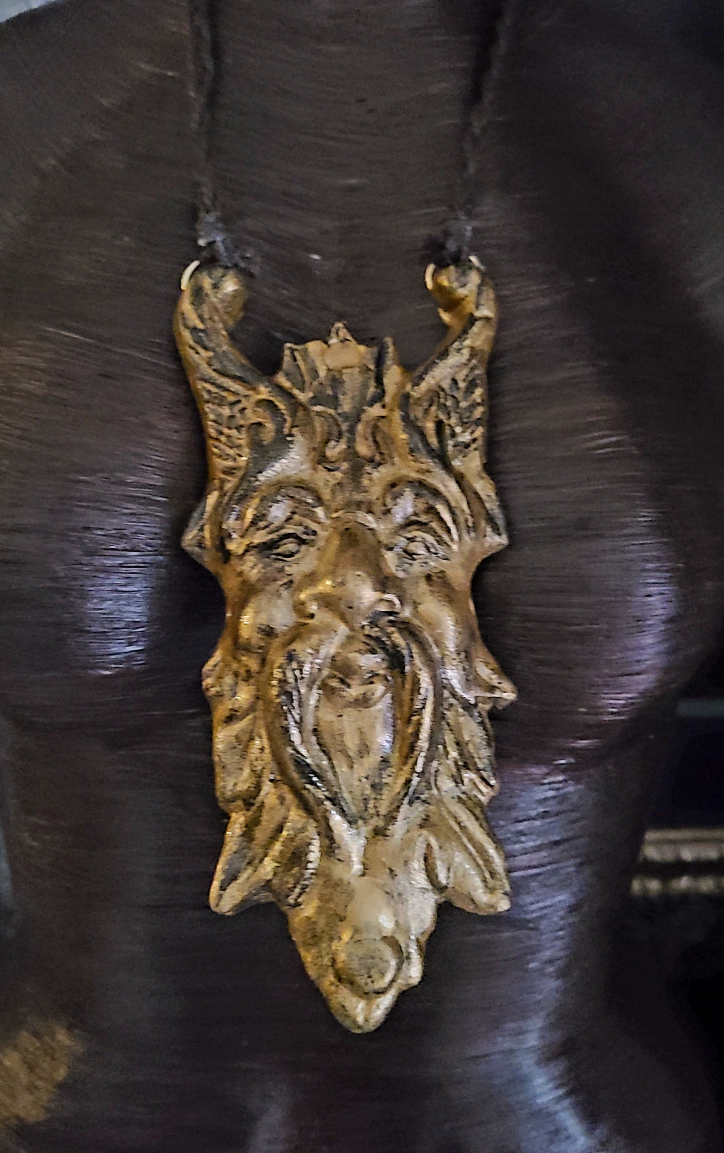 Cast Iron Faux Gold Metallic Father Time Gemstone Pendant, Aged Man Ch