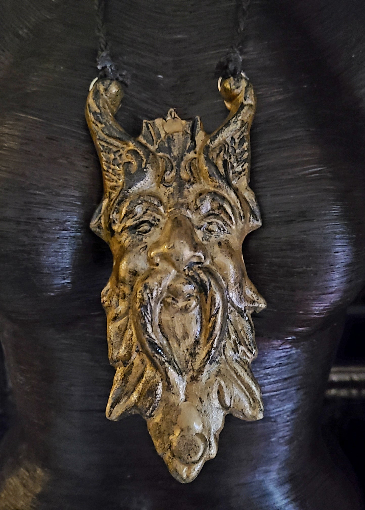 Cast Iron Faux Gold Metallic Father Time Gemstone Pendant, Aged Man Ch