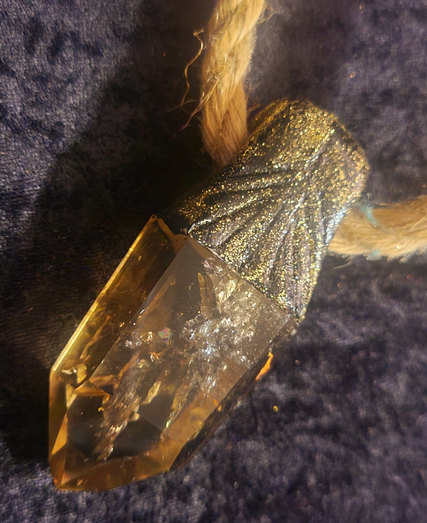 Smoky Citrine Polished Gemstone Tower With Jute Rope Boho Couture
