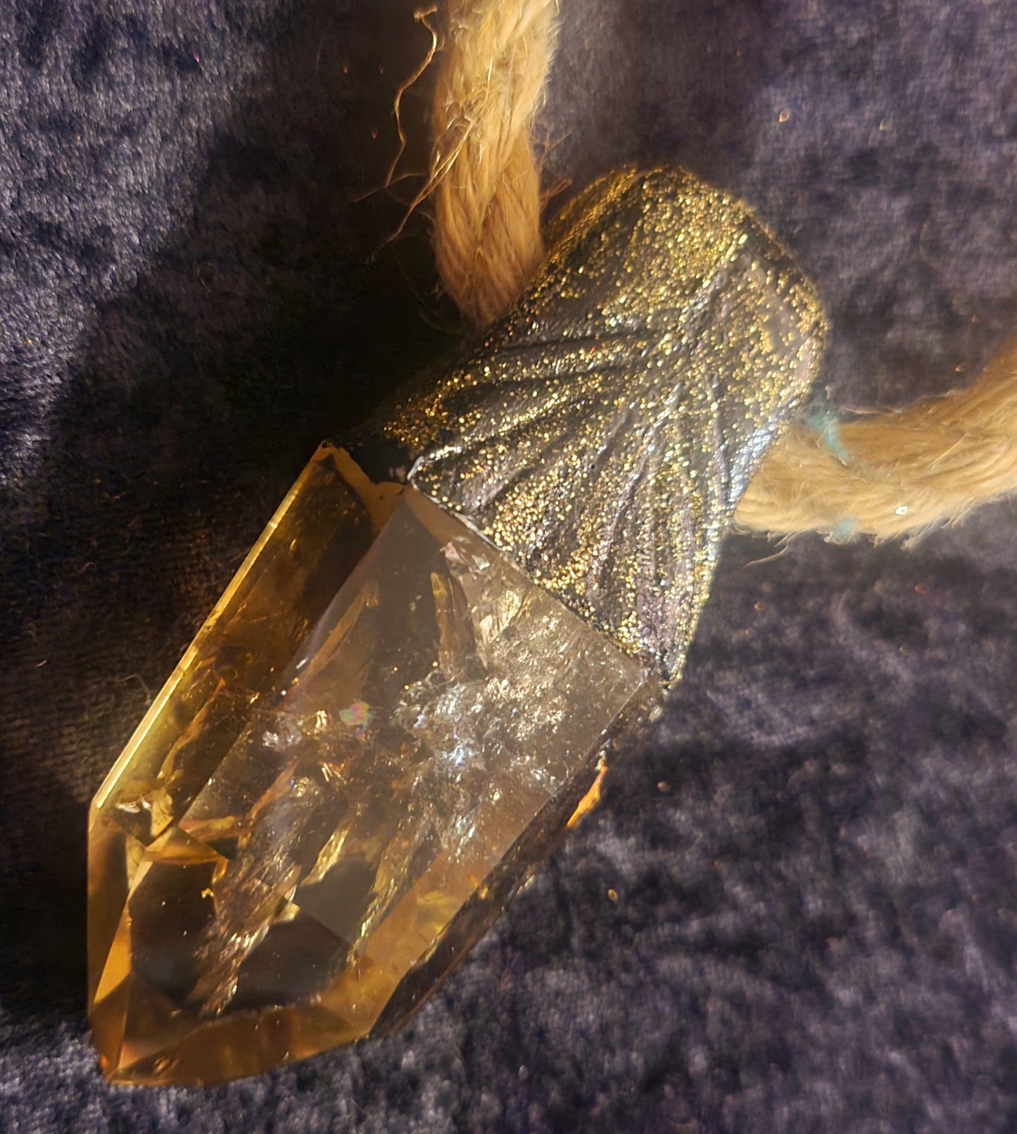 Smoky Citrine Polished Gemstone Tower With Jute Rope Boho Couture