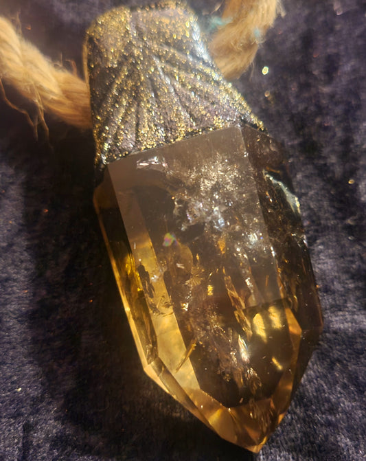 Smoky Citrine Polished Gemstone Tower With Jute Rope Boho Couture